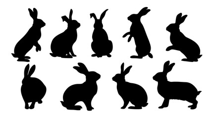 set of rabbits silhouette vector on tranparent background