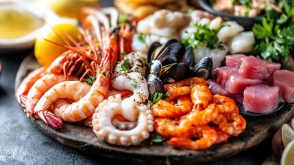 Exquisite Seafood Platter Showcasing a Diverse Range of Fresh Ocean Delights