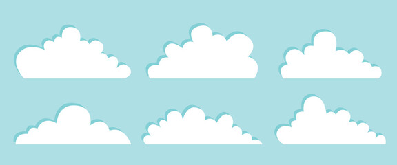 Set of clouds isolated on a light blue background