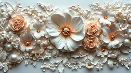 Obraz premium Elegant, 3D floral design with pearls and beads