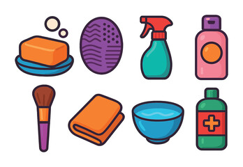 Cleaning and hygiene icons set – 3d, solid, cleaning products and sanitation symbols