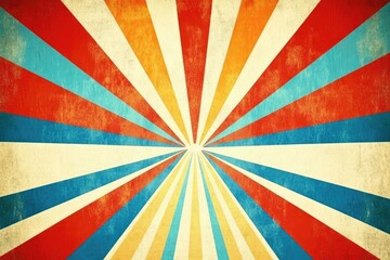 Retro radiating vibrant colors on textured background