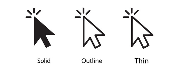 Computer mouse click cursor isolated on transparent. Cursors icons click set. Cursor set in hand, arrow and mouse forms.