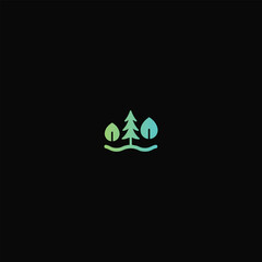 Minimalist Forest Scene with Black Background. 