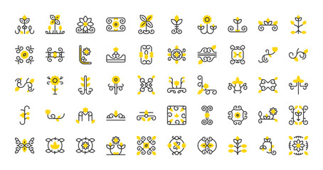 Set of Floral design vector stroke icons. such as Floral Design illustration.
