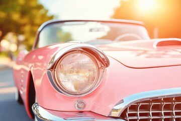 Pink convertible car, sunny day