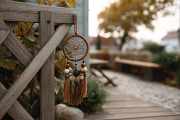 Naklejka premium Rustic Brown Dream Catcher: Autumnal Garden Decor