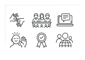 Sign language outline icons set – communication, accessibility, asl symbols
