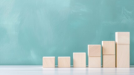 Growth Chart Made of Wooden Blocks Against Turquoise Background chart turquoise progress development