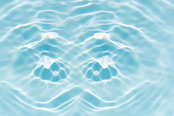 Blue water with ripples on the surface. Defocus blurred transparent blue colored clear calm water surface texture with splashes and bubbles. Water waves with shining pattern texture background.