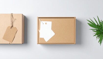 Packaging process of cardboard boxes home office product photography minimalist top-down e-commerce