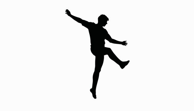 Dancer silhouette leaping against a white background, movement and grace