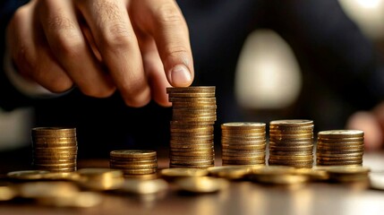 Strategic planning represented by a businessman managing coins.