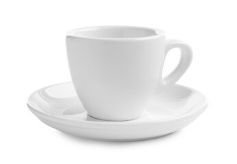 Empty coffee cup with saucer isolated on white