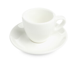 Empty coffee cup with saucer isolated on white