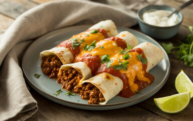 Homemade Beef Enchiladas With Cheese And Tomato Sauce Traditional Mexican Cuisine Delicious Food Photography