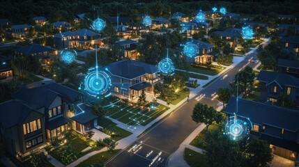 Fototapeta premium Smart home neighborhood at night