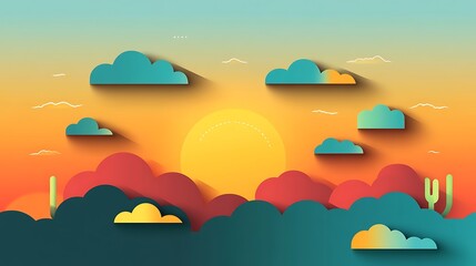 Sunset Desert Landscape Paper Cut.