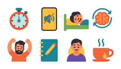 Fototapeta premium Productivity and relaxation outline icons set – flat, filled, efficiency symbols