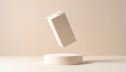Floating white box display minimalist studio product photography calm environment simple viewpoint modern concept