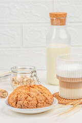Healthy breakfast cookies with oatmeal. Homemade gluten free oatmeal cookies on a light background, copy space