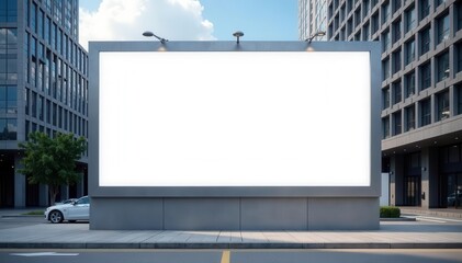 Clean billboard mockup on sleek gray building, building, design element