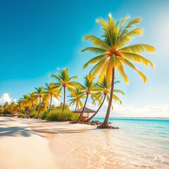 Tropical Beach with Clear Blue Waters and Palm Trees
