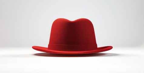 Red fedora hat on plain background