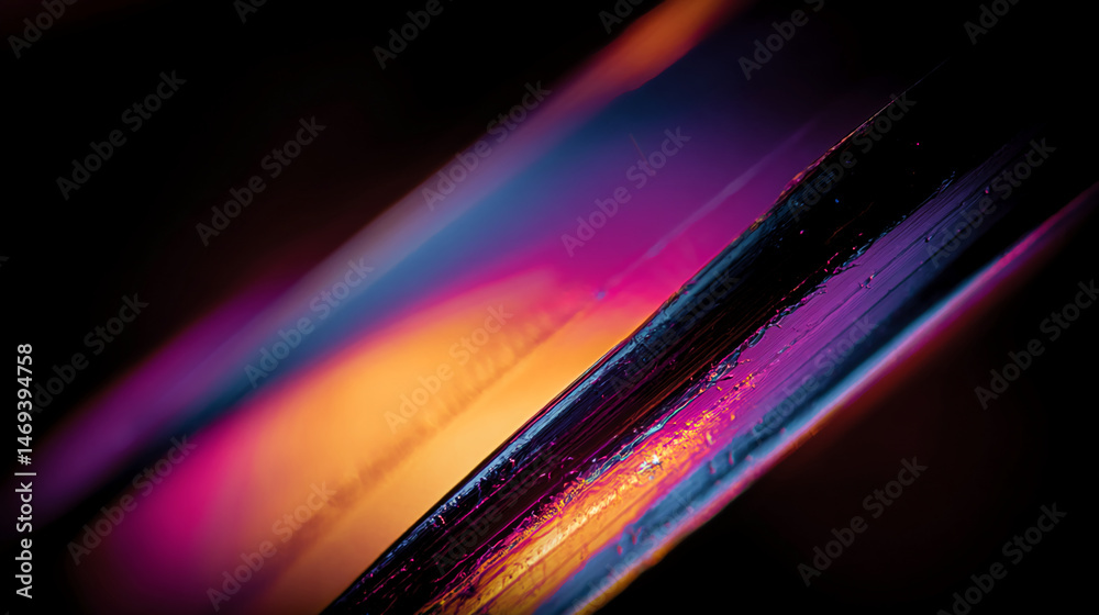Poster abstract image of vibrant purple, orange, and blue hues creating a dynamic diagonal composition, sug