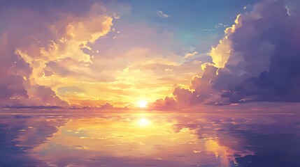 Sunset ocean reflection with vibrant sky.