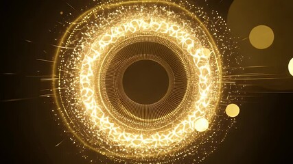 Abstract golden ring made of glowing particles and energy lines on a dark background - Powered by Adobe
