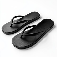 Pair of black flip-flops with a wide, flat sole