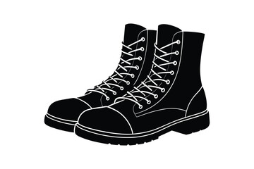 Silhouette art illustration a pair of combat boots with tight lacing.eps