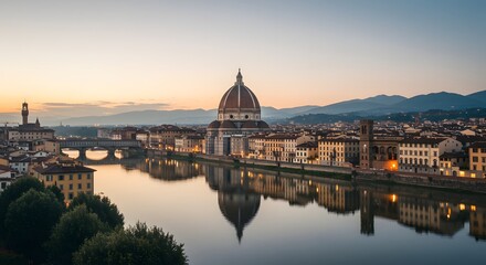Fototapeta premium Florence Italy at Dawn River Reflection