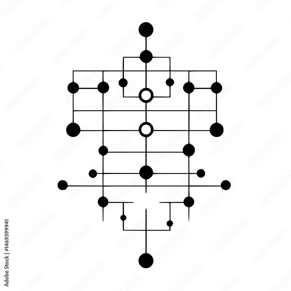 Poster vector illustration of a complex geometric structure with interconnected nodes and lines showcasing 