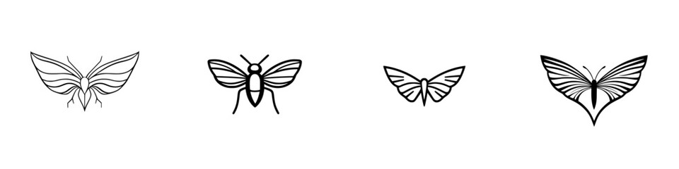 Naklejka premium Vector illustration of four unique butterfly designs showcasing distinct shapes and styles in a minimalist format