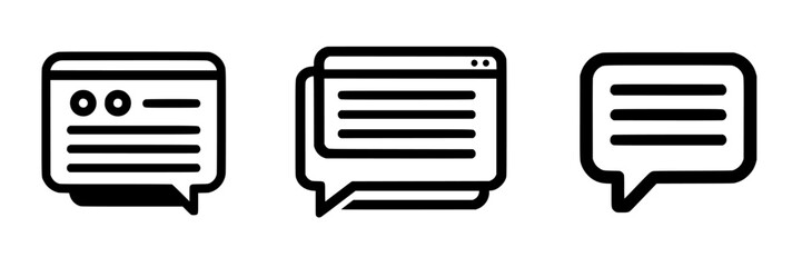 Vector illustration icons representing text communication, information sharing, and digital dialogue in modern design