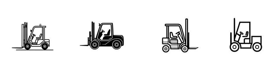 Fototapeta premium Various vector illustrations of forklifts used for material handling in warehouses during daytime operations