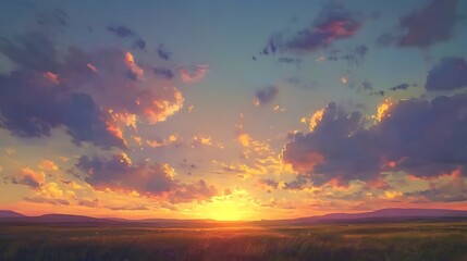 Sunset over grassy plains.