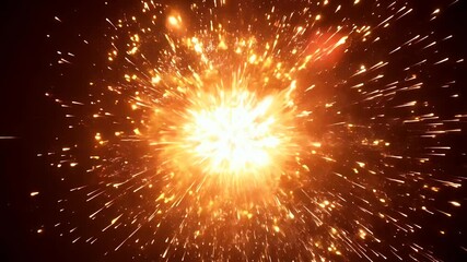 Bright golden fireworks explosion in dark sky - Powered by Adobe