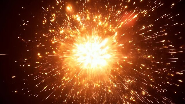Bright golden fireworks explosion in dark sky