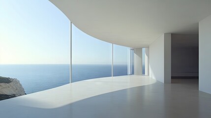 Coastal modern interior with expansive ocean views.