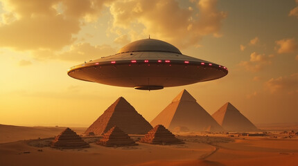  Arrival Over Giza: A Mysterious Descent of Futuristic Craft Above the Ancient Pyramids, Blending Advanced Technology with Egypt's Timeless Legacy