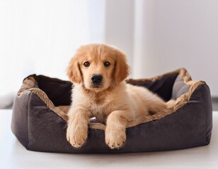 Cachorro de perro en su camita.