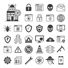 Cybersecurity Icon Set – Flat Style Icons for Data Protection, Firewall, Encryption & More