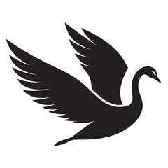 Obraz premium Elegant flying swan vector silhouette in black line art on a transparent background for design use