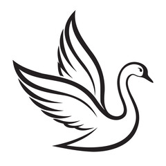 Fototapeta premium Flying swan black silhouette vector line art illustration isolated on a transparent background