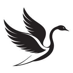 Flying swan black silhouette vector line art illustration isolated on a transparent background