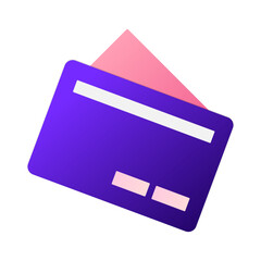 Minimal vector illustration of a credit card in vibrant purple gradient with soft shadows. Ideal for fintech apps, e-commerce, payment systems, finance blogs, product UI, infographics, and commercial 