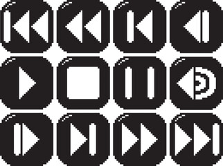 Rewind fast reverse back play stop pause volume forward fast forward next button border highlight right icon black-white vector pixel art icon